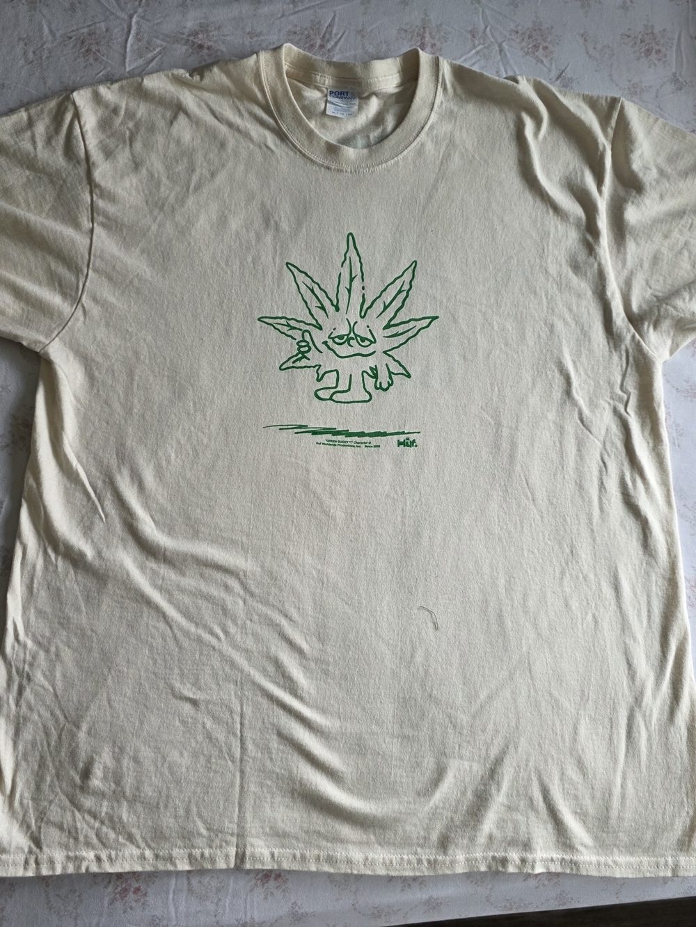 HUF Cream Short-Sleeve Tee with Green Leaf Graphic